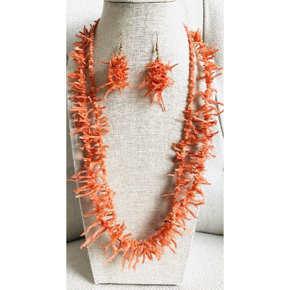 Salmon Branch Coral Lot~2 Necklaces & 1 Pair Earrings - Picture 7 of 9